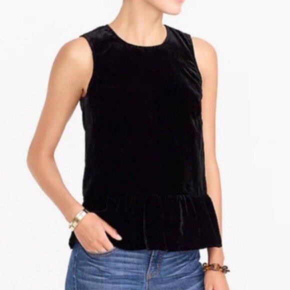 J Crew Black Velvet Peplum Blouse Size 4 - Picture 1 of 14